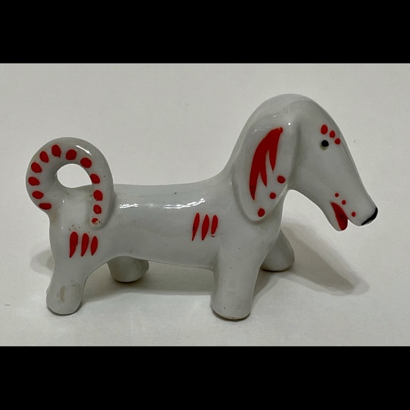 Other - VTG Mid Century Modern MCM Mod Ceramic Dachshund Wiener Dog Red White Figurine